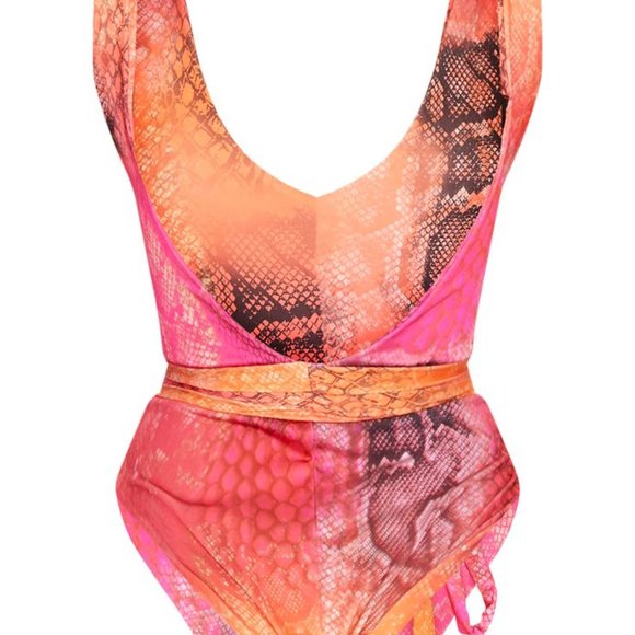 PINK REPTILE TIE WAIST SWIMSUIT - Picture 6 of 6